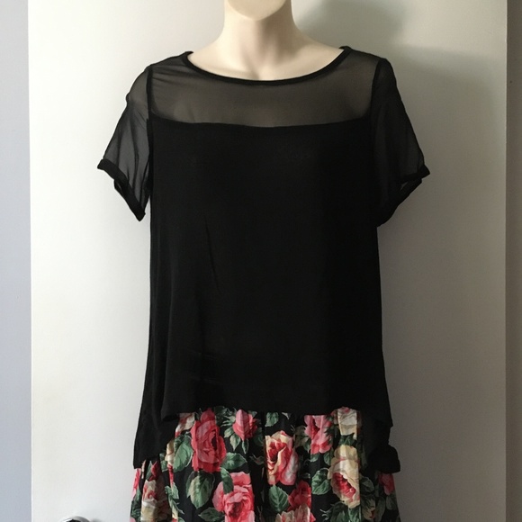 ELIZABETH AND JAMES Black Viscose + Sheer Silk Panel Top S - Picture 1 of 5